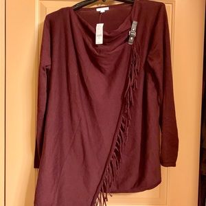 NWT NY&CO Fringe-trim open front cardigan
